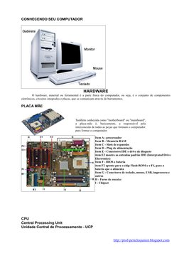 CONHECENDO SEU COMPUTADOR
HARDWARE
O hardware, material ou ferramental é a parte física do computador, ou seja, é o conjunto