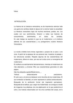 Índice  
 
 
 
 INTRODUCCIÓN 
 
La historia de la Literatura venezolana, es de importancia valorizar toda 
una gama de cambio