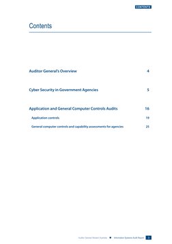 3
Auditor General Western Australia    n Information Systems Audit Report
Contents
Auditor General’s Overview	
4
Cyber Securi