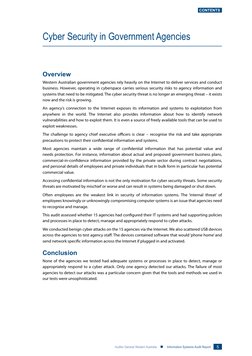 5
Auditor General Western Australia    n Information Systems Audit Report
Contents
Overview
Western Australian government age