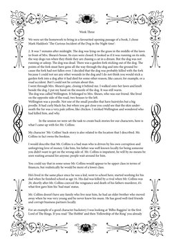 Week Three
We were set the homework to bring in a favourited opening passage of a book, I chose 
Mark Haddon’s ‘The Curious I