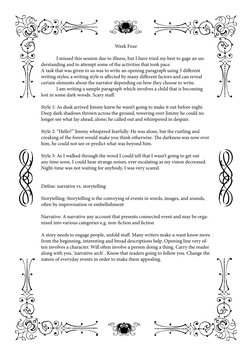 Week Four
	
I missed this session due to illness, but I have tried my best to gage an un-
derstanding and to attempt some of