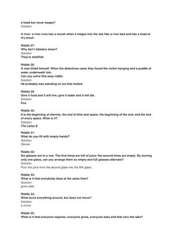 a head but never weeps? 
Solution: 
 
A river- a river runs has a mouth when it meges into the sea Has a river bed and has a