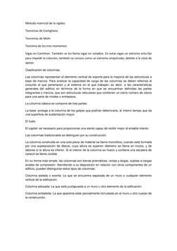 Método matricial de la rigidez 
Teoremas de Castigliano 
Teoremas de Mohr 
Teorema de los tres momentos  
Vigas en Cantiliver