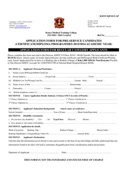 KMTC/QP-01/CAP 
 
 
 
 
 
Kenya Medical Training College 
                ISO 9001: 2008 Certified 
 
         
 
Ref No.____