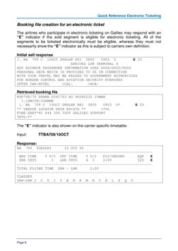 Quick Reference Electronic Ticketing 
Page 8 
Booking file creation for an electronic ticket 
The airlines who participat