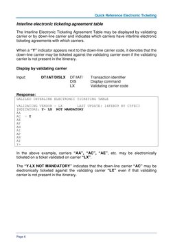 Quick Reference Electronic Ticketing 
Page 6 
Interline electronic ticketing agreement table 
The Interline Electronic Ti