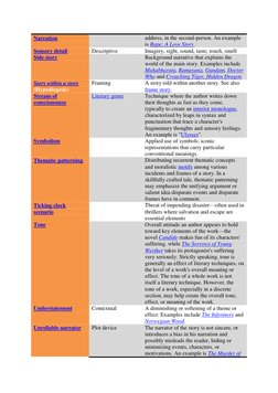 Narration  
address, in the second-person. An example 
is Rape: A Love Story. 
Sensory detail 
Descriptive 
Imagery, sight, s