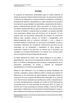 UNIVERSIDAD NACIONAL DE INGENIERÍA 
RESUMEN  
Facultad de Ingeniería Civil 
 
 
METODOLOGÍA PARA MINIMIZAR LAS DEFICIENCIAS D
