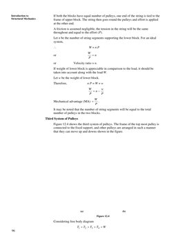 96 
If both the blocks have equal number of pulleys, one end of the string is tied to the 
frame of upper block. The stri
