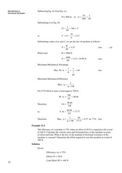 92 
Subtracting Eq. (b) from Eq. (c), 
Introduction to 
Structural Mechanics 
  
 
 
10 = 600 m,   or   
60
1
600
10 =
=