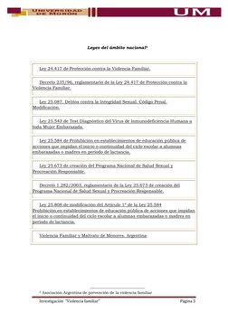 Investigación  “Violencia familiar” 
Página 5 
 
 
Leyes del ámbito nacional5
    (http://www.aapvf.com.ar/archivos/d