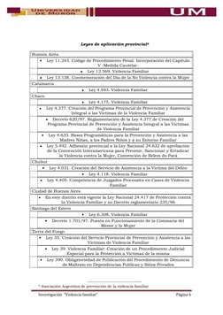 Investigación  “Violencia familiar” 
Página 6 
 
 
Leyes de aplicación provincial6 
Buenos Aires 
 
Ley 11.243. Códig
