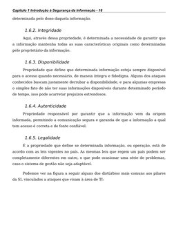 Capítulo 1 Introdução à Segurança da Informação - 18
determinada pelo dono daquela informação.
1.6.2. Integridade
Aqui, atrav