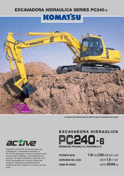 EXCAVADORA HIDRAULICK
Diseñado y producido en Europa según las
preferencias y necesidades europeas, el 
(PC 240-6) representa