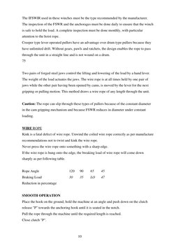 10
The IFSWIR used in these winches must be the type recommended by the manufacturer. 
The inspection of the FSWR and the a