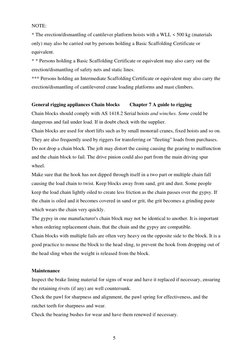 5
NOTE:  
* The erection/dismantling of cantilever platform hoists with a WLL < 500 kg (materials 
only) may also be carrie