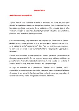 REPORTAJES 
MARTÍN ACOSTA GONZÁLEZ 
A poco más de 320 kilómetros de Lima se encuentra lea, cuna del pisco pero 
también de po