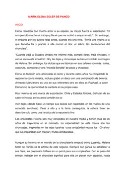 MARIA ELENA SOLER DE PANIZO 
INICIO 
Elena recuerda con mucho amor a su esposo, su mayor fuerza e inspiración. "El 
comprendi