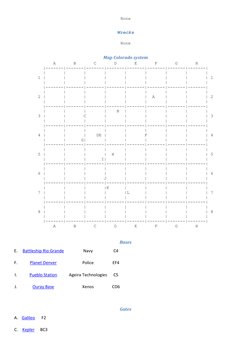 None 
 
Wrecks 
 
None 
 
Map Colorado system 
A       B       C       D       E       F       G       H 
|-------|-------|--
