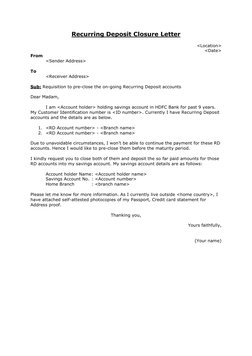 RD Account Pre-Closure Request Letter | PDF | Deposit Account | Payments