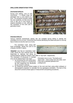 Oriented core manual 
2 
HolcombeCoughlinOliver 
DRILLCORE ORIENTATION TYPES 
Unoriented drillcore 
During core drilling, run