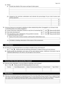 Page 3 of 6
Joint Ventures
(ii)	 Categorise the activities undertaken and indicate the percentage of your total income each