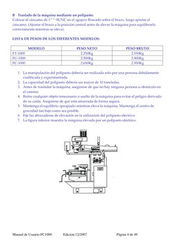Manual de Usuario FC1000 
Edición:12/2007  
Página 4 de 49 
B Traslado de la máquina mediante un polipasto. 
Colocar el cánca