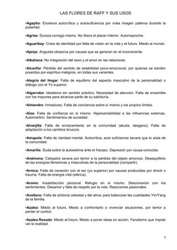 LAS FLORES DE RAFF Y SUS USOS
•Agapito: Excesiva autocrítica y autosuficiencia por mala imagen paterna durante la 
pubertad.