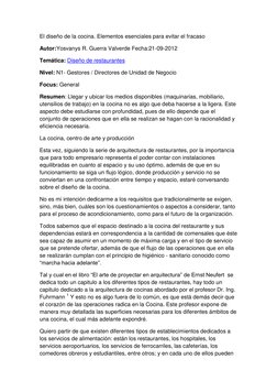 El diseño de la cocina. Elementos esenciales para evitar el fracaso 
Autor:Yosvanys R. Guerra Valverde Fecha:21-09-2012 
Temá