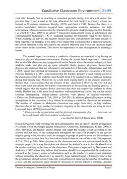 Conducive Classroom Environment 2009 
 
Parvani Sivalingam, University of Otago 
Page 2 
 
vital role. Smooth flow in teachin