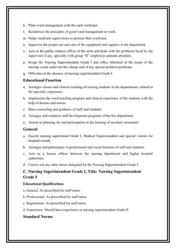 k. Plans ward management with the each ward/unit.
l.
Reindorces the principles of good ward management in ward.
m. Helps ward