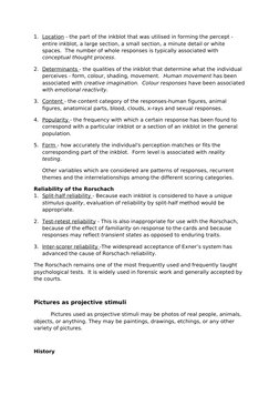 1. Location
 
  - the part of the inkblot that was utilised in forming the percept - 
entire inkblot, a large section, a smal
