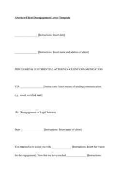 Attorney-Client Disengagement Letter Template showing heading, communication method, and legal services closure
