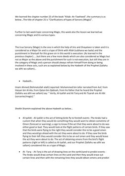 We learned the chapter number 25 of the book “Kitab- At–Tawheed”; the summary is as 
below…The title of chapter 25 is “Clarif