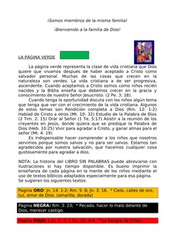 ¡Somos miembros de la misma familia!
¡Bienvenido a la familia de Dios!
LA PÁGINA VERDE
La página verde representa la clase de