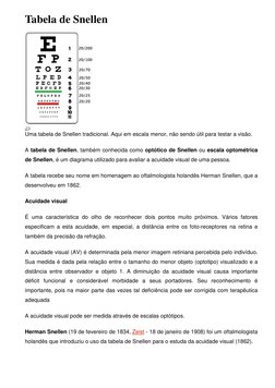Tabela de Snellen 
 
 
Uma tabela de Snellen tradicional. Aqui em escala menor, não sendo útil para testar a visão. 
A tabela