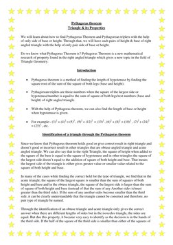 Pythagoras theorem 
Triangle & its Properties 
  
We will learn about how to find Pythagoras Theorem and Pythagorean triplets