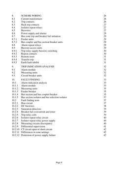 Page 4
8.
SCHEME WIRING
26
8.1
Current transformers
26
8.2
Trip contacts
26
8.3
Back trip contacts
27
8.4
Isolator repeat rel