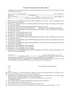 OBC Certificate Proforma for India | PDF | Magistrate | Government Of India