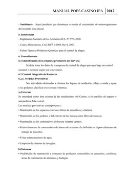 MANUAL POES CASINO IPA 2012
- Sanitizante : Aquel producto que disminuye o atenúa el crecimiento de microorganismos 
del recu