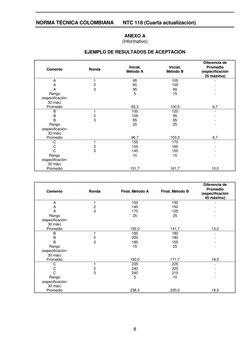 NORMA TÉCNICA COLOMBIANA 
NTC 118 (Cuarta actualización) 
 
 
8
ANEXO A 
(Informativo) 
 
EJEMPLO DE RESULTADOS DE ACEPTACI