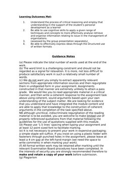 Learning Outcomes Met:
1.
Understand the process of critical reasoning and employ that 
understanding in the support of the s