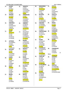 CENTRO PREUNIVERSITARIO 
RAZ. VERBAL
11.
ALGIDO
a) lábil
b) mullido
c) tórrido
d) gélido
e) críptico
13.
ARCANO
a) certeza
b)