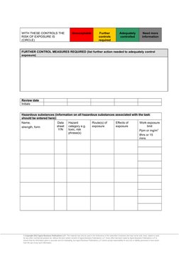 WITH THESE CONTROLS THE 
RISK OF EXPOSURE IS 
(CIRCLE)
Unacceptable
Further 
controls 
required
Adequately 
controlled
Need m