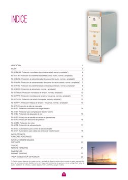 3
APLICACIÓN
2
INDICE
3
PL-50 IM/AM. Protección monofásica de sobreintensidad, normal y ampliada(*)
4
PL-50 IT/AT. Protección