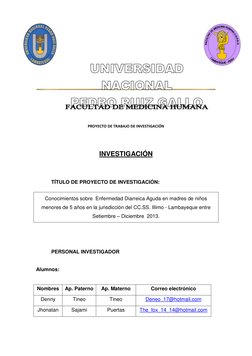 PROYECTO DE TRABAJO DE INVESTIGACIÓN 
 
 
 
INVESTIGACIÓN 
 
 
TÍTULO DE PROYECTO DE INVEST