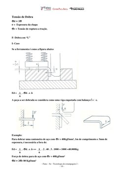 - Fatec - So - Tecnologia de estampagem 2 -
- 10 -
Tensão de Dobra
σd = 2σ
e =  Espessura da chapa
σr = Tensão de ruptura a t