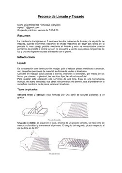 Proceso de Limado y Trazado
Diana Livia Mercedes Pumacayo Gonzales
mpey171@gmail.com
Grupo de prácticas: viernes de 7:00-9:00