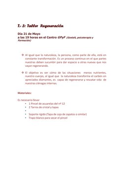 T.T.T.T.----    3:
3:
3:
3:        Taller 
Taller 
Taller 
Taller     RRRRegeneración
egeneración
egeneración
egeneración